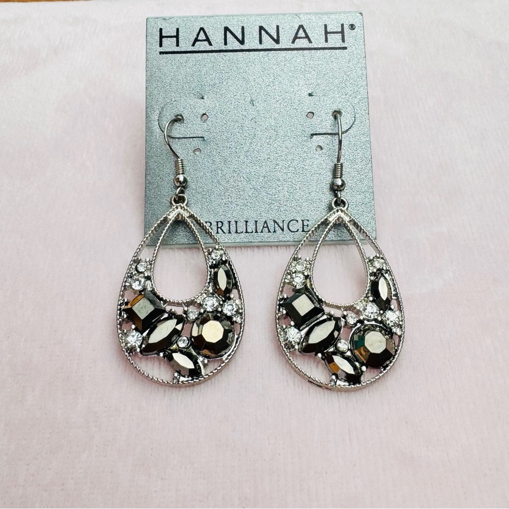 Hannah Brilliance Statement Teardrop Earrings Fish Hook Backing, New On Card - Picture 2 of 5